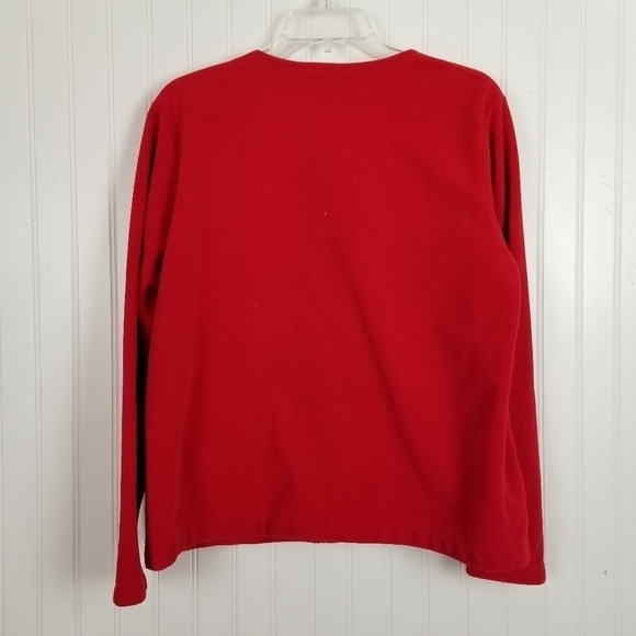 Boxy Fleece Cardigan Shirt Jacket Button Christmas Red Soft Snowman Winter Scene - Picture 2 of 7